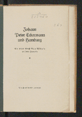 Vorschaubild von Johann Peter Eckermann und Hamburg