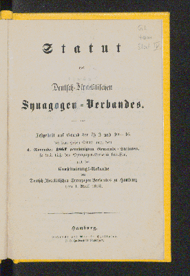 Vorschaubild von Statut des Deutsch-Israelitischen Synagogen-Verbandes