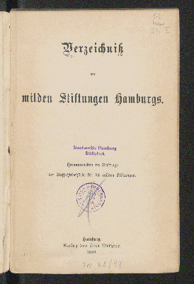 Vorschaubild von Verzeichniß der milden Stiftungen Hamburgs