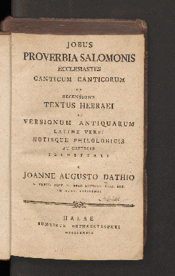 Vorschaubild von Jobus, Proverbia Salomonis, Ecclesiastes, Canticum Canticorum