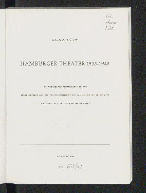 Vorschaubild von Hamburger Theater 1933-1945