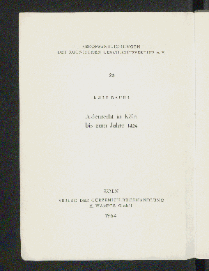 Vorschaubild von Judenrecht in Köln bis zum Jahre 1424