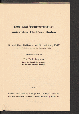 Vorschaubild von Tod und Todesursachen unter den Berliner Juden