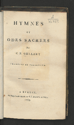 Vorschaubild von Hymnes Et Odes Sacrées De C.F. Gellert