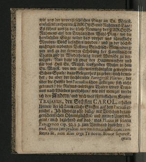 Vorschaubild von [Der die Vestung Siebenbürgisch-Weissenburg erobernde und über die Dacier triumphirende Kayser Trajanus, Wurde/ An dem theuren Carols- und Nahmenstage/ Jhro Röm. Kayserl. und Cathol. Majestät/ ... Wegen des andern/ unter Helden-müthiger Anführung Ihro Durchl. des Printzen Eugenius, über die Türcken befochtenen Sieges/ und darauf höchst-glücklich erfolgter Eroberung der Vestung Griechisch-Weissenburg/ oder Belgrad, Zu Bezeugung der allerunterthänigsten hierob geschöpfften Freude/ in einem dazu verfertigten Sing-Spiele/ und deßwegen errichteter Ehren-Pforte/ Auf dem Hamburgischen Schau-Platz/ fürgestellet/ Jm Monath November/ 1717.]