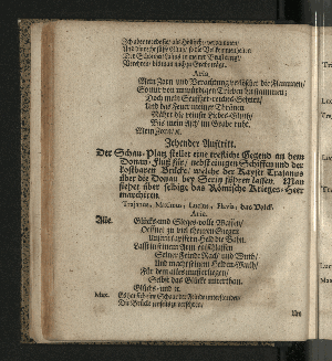 Vorschaubild von [Der die Vestung Siebenbürgisch-Weissenburg erobernde und über die Dacier triumphirende Kayser Trajanus, Wurde/ An dem theuren Carols- und Nahmenstage/ Jhro Röm. Kayserl. und Cathol. Majestät/ ... Wegen des andern/ unter Helden-müthiger Anführung Ihro Durchl. des Printzen Eugenius, über die Türcken befochtenen Sieges/ und darauf höchst-glücklich erfolgter Eroberung der Vestung Griechisch-Weissenburg/ oder Belgrad, Zu Bezeugung der allerunterthänigsten hierob geschöpfften Freude/ in einem dazu verfertigten Sing-Spiele/ und deßwegen errichteter Ehren-Pforte/ Auf dem Hamburgischen Schau-Platz/ fürgestellet/ Jm Monath November/ 1717.]