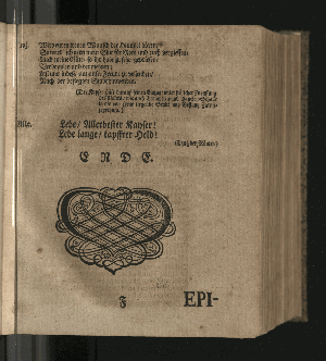 Vorschaubild von [Der die Vestung Siebenbürgisch-Weissenburg erobernde und über die Dacier triumphirende Kayser Trajanus, Wurde/ An dem theuren Carols- und Nahmenstage/ Jhro Röm. Kayserl. und Cathol. Majestät/ ... Wegen des andern/ unter Helden-müthiger Anführung Ihro Durchl. des Printzen Eugenius, über die Türcken befochtenen Sieges/ und darauf höchst-glücklich erfolgter Eroberung der Vestung Griechisch-Weissenburg/ oder Belgrad, Zu Bezeugung der allerunterthänigsten hierob geschöpfften Freude/ in einem dazu verfertigten Sing-Spiele/ und deßwegen errichteter Ehren-Pforte/ Auf dem Hamburgischen Schau-Platz/ fürgestellet/ Jm Monath November/ 1717.]