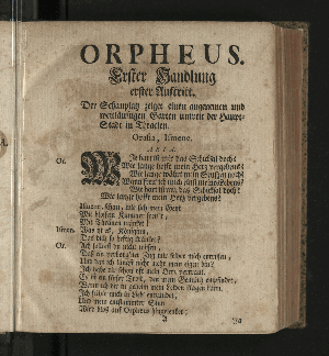 Vorschaubild von [Die wunderbare Beständigkeit der Liebe, oder Orpheus; in einem musicalischen Dramate im Hamburgischen Opern-Hause, vermittelst eines Concerts, am 9 Mertz 1726, durch Veranstaltung Madame Kayserinn, aufgefuehret]