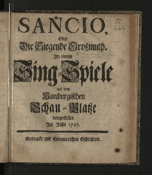 Vorschaubild von Sancio, Oder Die Siegende Großmuth