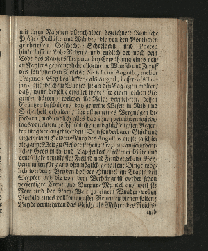 Vorschaubild von [Der die Vestung Siebenbürgisch-Weissenburg erobernde und über die Dacier triumphirende Kayser Trajanus, Wurde/ An dem theuren Carols- und Nahmenstage/ Ihro Röm. Kayserl. und Cathol. Majestät/ ... Wegen des andern/ unter Helden-müthiger Anführung Ihro Durchl. des Printzen Eugenius, über die Türcken befochtenen Sieges/ und darauf höchst-glücklich erfolgter Eroberung der Vestung Griechisch-Weissenburg/ oder Belgrad, Zu Bezeugung der allerunterthänigsten hierob geschöpfften Freude/ in einem dazu verfertigten Sing-Spiele/ und deßwegen errichteter Ehren-Pforte/ Auf dem Hamburgischen Schau-Platz/ fürgestellet/ Im Monath November/ 1717.]