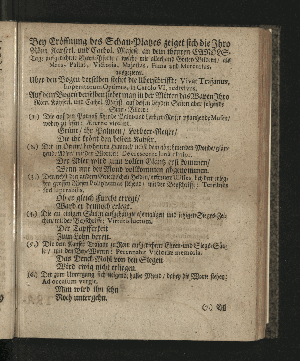 Vorschaubild von [Der die Vestung Siebenbürgisch-Weissenburg erobernde und über die Dacier triumphirende Kayser Trajanus, Wurde/ An dem theuren Carols- und Nahmenstage/ Ihro Röm. Kayserl. und Cathol. Majestät/ ... Wegen des andern/ unter Helden-müthiger Anführung Ihro Durchl. des Printzen Eugenius, über die Türcken befochtenen Sieges/ und darauf höchst-glücklich erfolgter Eroberung der Vestung Griechisch-Weissenburg/ oder Belgrad, Zu Bezeugung der allerunterthänigsten hierob geschöpfften Freude/ in einem dazu verfertigten Sing-Spiele/ und deßwegen errichteter Ehren-Pforte/ Auf dem Hamburgischen Schau-Platz/ fürgestellet/ Im Monath November/ 1717.]