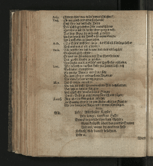 Vorschaubild von [Der die Vestung Siebenbürgisch-Weissenburg erobernde und über die Dacier triumphirende Kayser Trajanus, Wurde/ An dem theuren Carols- und Nahmenstage/ Ihro Röm. Kayserl. und Cathol. Majestät/ ... Wegen des andern/ unter Helden-müthiger Anführung Ihro Durchl. des Printzen Eugenius, über die Türcken befochtenen Sieges/ und darauf höchst-glücklich erfolgter Eroberung der Vestung Griechisch-Weissenburg/ oder Belgrad, Zu Bezeugung der allerunterthänigsten hierob geschöpfften Freude/ in einem dazu verfertigten Sing-Spiele/ und deßwegen errichteter Ehren-Pforte/ Auf dem Hamburgischen Schau-Platz/ fürgestellet/ Im Monath November/ 1717.]