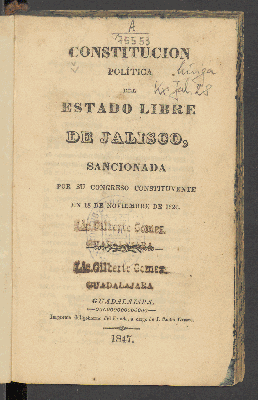 Vorschaubild von Constitución política del estado libre de Jalisco, sancionada por su congreso constituyente en 18 de noviembre de 1824
