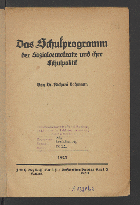 Vorschaubild von Das Schulprogramm der Sozialdemokratie und ihre Schulpolitik