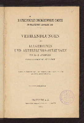 Vorschaubild von Verhandlungen der Allgemeinen und Abtheilungs-Sitzungen vom 20. - 23. August 1888