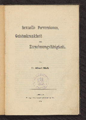 Vorschaubild von Sexuelle Perversionen, Geisteskrankheit und Zurechnungsfähigkeit