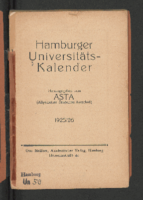 Vorschaubild von [Hamburger Universitäts-Kalender]