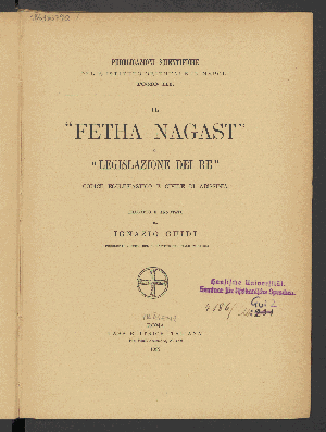 Vorschaubild von ["Fetha Nagast" o "Legislazione dei re"]