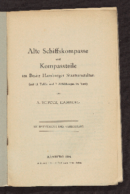 Vorschaubild von Alte Schiffskompasse und Kompassteile im Besitz Hamburger Staatsanstalten