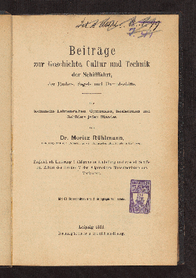 Vorschaubild von Beiträge zur Geschichte, Cultur und Technik der Schiffahrt, der Ruder-, Segel- und Dampfschiffe