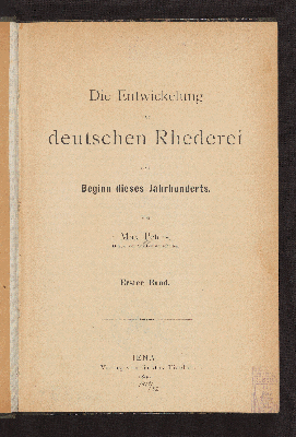 Vorschaubild von Die Entwickelung der deutschen Rhederei seit Beginn dieses Jahrhunderts