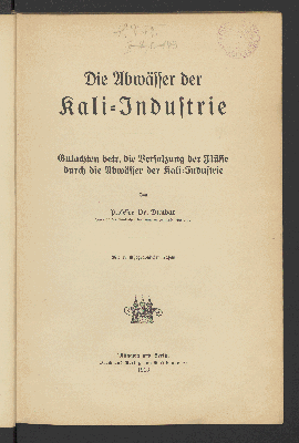 Vorschaubild von [Erstes] Gutachten betr. die Versalzung der Flüsse durch die Abwässer der Kali-Industrie