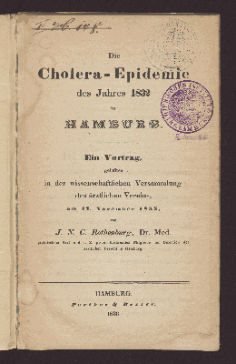 Vorschaubild von Die Cholera-Epidemie des Jahres 1832 in Hamburg