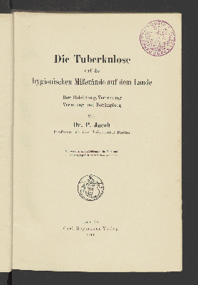 Vorschaubild von Die Tuberkulose und die hygienischen Mißstände auf dem Lande