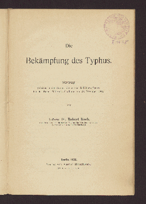 Vorschaubild von Die Bekämpfung des Typhus