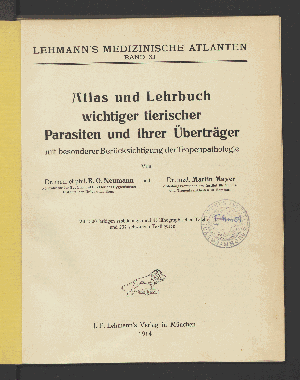 Vorschaubild von Atlas und Lehrbuch wichtiger tierischer Parasiten und ihrer Überträger