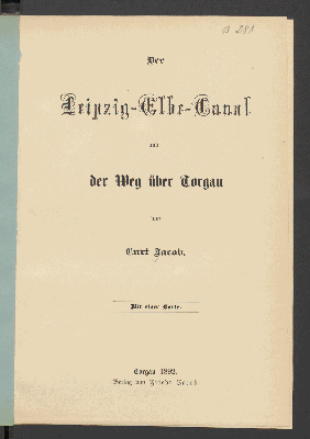 Vorschaubild von [Der Leipzig-Elbe-Canal und der Weg über Torgau]