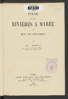 Vorschaubild von Étude sur les rivières à marée et sur les estuaires