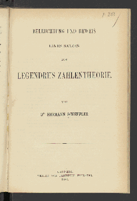 Vorschaubild von Beleuchtung und Beweis eines Satzes aus Legendre's Zahlentheorie