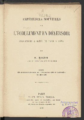 Vorschaubild von Expériences nouvelles sur l'écoulement en déversoir exécutées à Dijon de 1886 à 1895