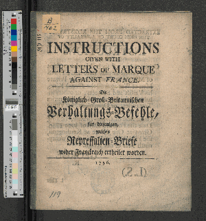Vorschaubild von Instructions Given With Letters of Marque Against France