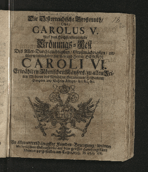 Vorschaubild von Die Oesterreichische Großmuth, Oder Carolus V.