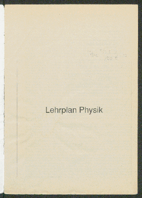 Vorschaubild von Lehrplan Physik für die gymnasiale Oberstufe