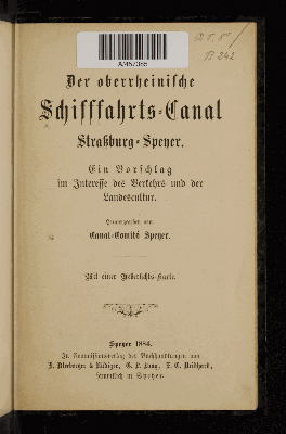 Vorschaubild von Der oberrheinische Schifffahrts-Canal Straßburg-Speyer