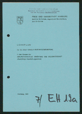 Vorschaubild von Lehrplan für das Unterrichtsfach Nahrungszubereitung in den Klassen der Berufsfachschule Ernährung und Hauswirtschaft