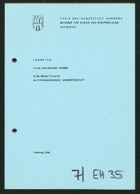 Vorschaubild von Lehrplan für das Unterrichtsfach Chemie in den Klassen 11 und 12 der Fachoberschule Hauswirtschaft