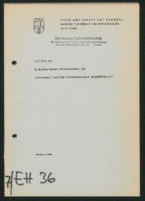 Vorschaubild von Lehrplan für das Unterrichtsfach Ernährungslehre in den Klassen 11 und 12 der Fachoberschule Hauswirtschaft