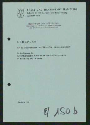 Vorschaubild von Lehrplan für das Unterrichtsfach Mathematik/Berechnungen in den Klassen des kooperativen Berufsbildungsjahren im Berufsfeld Bautechnik