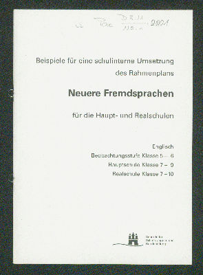 Vorschaubild von Beispiel für eine schulinterne Umsetzung des Rahmenplans Neuere Fremdsprachen für die Haupt- und Realschule