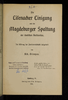 Vorschaubild von Die Eisenacher Einigung und die Magdeburger Spaltung der deutschen Antisemiten