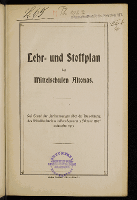 Vorschaubild von Lehr- und Stoffplan der Mittelschulen Altonas