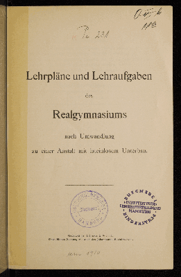 Vorschaubild von Lehrpläne und Lehraufgaben des Realgymnasiums nach Umwandlung zu einer Anstalt mit lateinlosem Unterbau