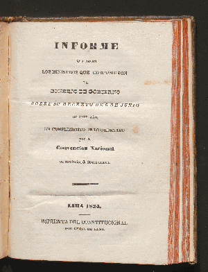 Vorschaubild von Informe que hacen los ministros que compusieron el consejo de gobierno sobre su decreto de 6 de Junio de este año, en cumplimiento de lo ordenado por la convención nacional en resolución de 30 del mismo