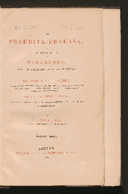 Vorschaubild von The Prákrita-Prakásá: or the Prákrit grammar of Vararuchi, with the commentary of Bhámana