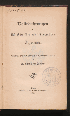 Vorschaubild von Volksdichtungen der siebenbürgischen und südungarischen Zigeuner