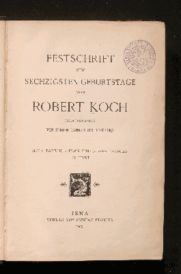 Vorschaubild von Festschrift zum sechzigsten Geburtstage von Robert Koch
